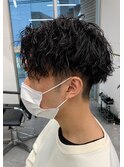 ダークアッシュニュアンスパーマ韓国マッシュベリーショート