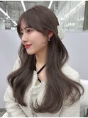 透明感カラーくびれヘアレイヤーカット前髪顔周りカット韓国ヘア