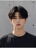 men's/ツーブロックセンターパート/黒染め/ニュアンスパーマ