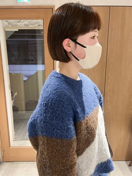 ラミエ バイ メルト 吉祥寺(lamie by melt) "久保田"ぱつっとボブ切りっぱなしオレンジブラウンブリーチなし