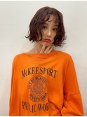 △大人可愛い癖毛風ボブパーマミディアムパーマオレンジカラー
