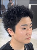 熊本 スパイキーショート パーマ アップバング 短髪 MEN'S HAIR