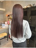 ワインレッド艶カラーストレートロングヘア髪質改善20代30代40代