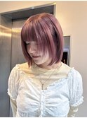 ピンクベージュグレージュラベンダー髪質改善ミディアムショート