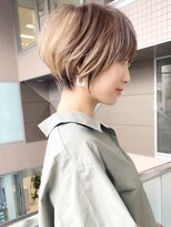 前髪あり大人可愛いハイライトショートボブ×ココアブラウン