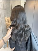 オリーブベージュ前髪レイヤーカットイメチェンこなれミディヘア