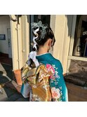 夏のヘアアレンジリボン編みおろしアレンジ