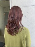 暖色系春ピンクブラウン ゆるふわウェーブミディ