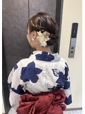 浴衣ヘアセット★ふんわりアップ 造花 金箔