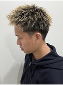 メンズ金髪ショートパーマアップバングスパイキー刈り上げ