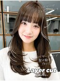 韓国風レイヤー大人ロングストレートワンカールベージュカラー