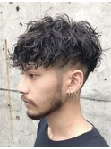 原宿緩めツイストスパイラルパーマメンズカットラウンドマッシュ