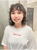 ウルフ パーマ レイヤー 前髪 顔まわり ウェーブ