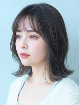 ルシードスタイル アウラ 松戸市五香(LUCIDO STYLE Aura) オリーブグレーくびれセミロング外ハネスタイル