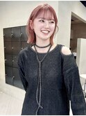 ボブ/切りっぱなしボブ/ピンクオレンジ/サーモンピンク/城倉