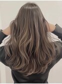 デザインカラーレイヤーカットウェットヘアオリーブベージュ白髪