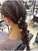 ホワイトグレージュミニウルフチェリーブラウンヘアセット前髪