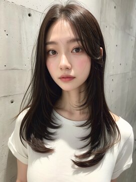ムウ 難波(MOU) レイヤーカットくびれヘアアプリコットオレンジ20代30代40代50代