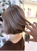 白髪とハイライトでつくるくすみピンクグレージュ 40代50代60代