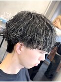 メンズハイライトカラーメンズメッシュ波巻きスパイラルパーマ
