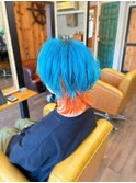 マッシュウルフ　インナーカラー　ターコイズ　オレンジ