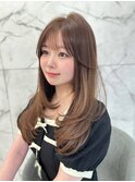 前髪あり 赤み消しベージュ ワンカールレイヤー ハッシュカット