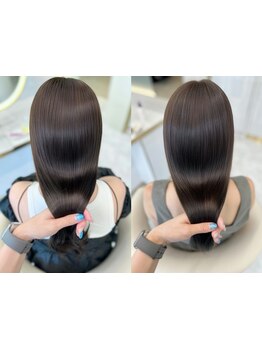 思わず触れたくなるような艶髪が叶う、柔らかな縮毛矯正◎汗をかいても可愛い前髪キープ！憧れのサラ艶髪へ