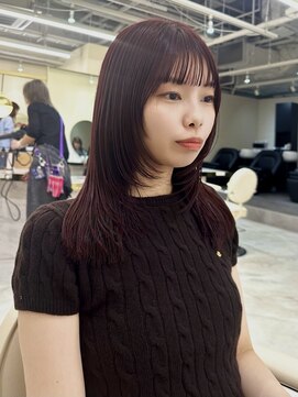 シェノン サントル(CHAINON CENTRE) 黒髪/グレーベージュ/レイヤーロング/前髪パーマ