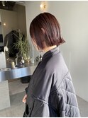 オリーブブラウン切りっぱなしボブワンレンカット