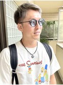 ハイライトミルクティーベージュツーブロックメンズマッシュ