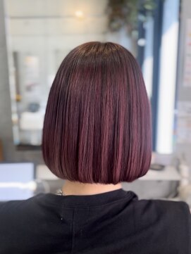 美容室ポール 西葛西店(PAUL) ピンクレッド 暖色カラー ボブ ぱつっとボブ