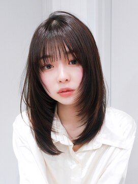 アルバム 池袋(ALBUM) 暗めカラー顔周りレイヤーおくれ毛ロング韓国ヘア_F30780