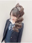 卒業式 リボン　 リボンサイド寄せアレンジ　ハリウッドウェーブ