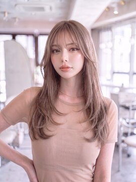 エースハバナ 渋谷(1 HAVANA) ロングレイヤー＊透け前髪＊センターパート＊ミルクベージュ