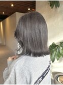 ダークグレーカラーケアブリーチカラーボブヘアダブルカラー