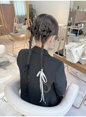 結婚式お呼ばれヘア　ツインアレンジ