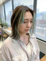 テトヘアー(teto hair) アイスブルー、ターコイズ、前髪インナーカラー、外ハネボブ