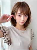 大人かわいい 小顔ボブ ひし形シルエット グレージュ 艶カラー