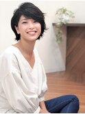 +animo大沢+黒髪アッシュブラック×前髪パーマフェザーショートS