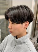 ダークアッシュニュアンスパーマ韓国マッシュベリーショート