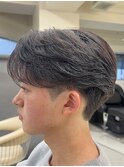 メンズセンターパートウルフセンターパートニュアンスパーマ襟足