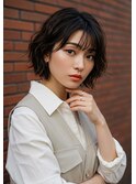 20代30代40代くせ毛風ボブパーマ外ハネボブシースルーバング