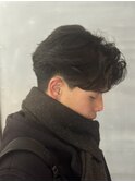 韓国へアカルマパーマワックスなしセンターパート黒髪ウルフ
