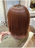 【暖色カラー】切りっぱなしボブ×オレンジブラウン