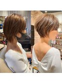 30代、40代/丸みくびれショートボブ×白髪染めハイライト/大宮