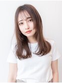 20代30代大人かわいいくびれレイヤーロング/グレーベージュ/前髪