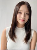 小顔 前髪 レイヤーカット オリーブグレー 黒髪"