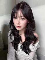 アイティー バイ アルバム 浦和店(IT by ALBUM) ロング黒髪前髪カット顔周りレイヤー韓国ヘア_F31312