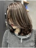 レイヤーカット細めハイライト白髪ぼかし海外レイヤー東京銀座