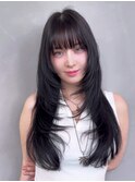 顔周りレイヤーロング韓国ヘアくびれヘア_ba555963